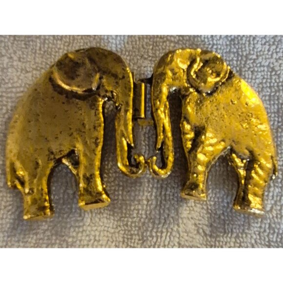 Gold Tone Double Elephant Metal Belt Buckle - Picture 4 of 7